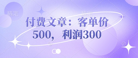 付费文章：客单价500，利润300-网创资源