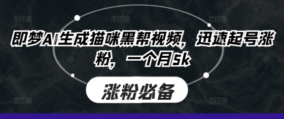即梦AI生成猫咪黑帮视频，迅速起号涨粉，一个月5k-网创资源