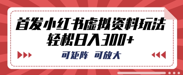 首发小红书虚拟资料玩法，可矩阵，可放大，轻松日入3张-网创资源