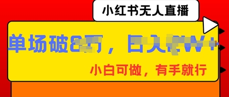 小红书无人直播，纯小白可做，有手就行，单场直播销售额破8w-网创资源