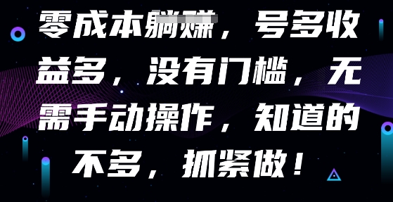 零成本全自动，号多收益多，没有门槛，无需手动-网创资源