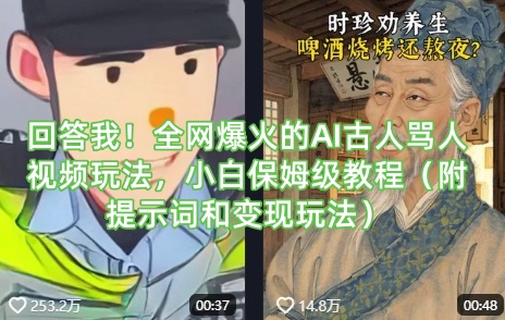 回答我！全网爆火的AI古人骂人视频玩法，小白保姆级教程（附提示词和变现玩法）-网创资源