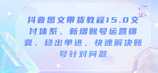 抖音图文带货教程15.0交付体系，新增账号运营锦囊、稳出单进、快速解决账号针对问题-网创资源