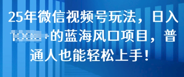 25年微信视频号玩法，日入几张的蓝海风口项目，普通人也能轻松上手!-网创资源
