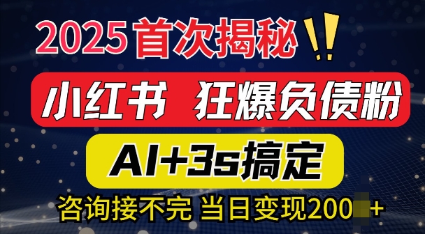 2025引流天花板：最新小红书狂暴负债粉思路，咨询接不断，当日入多张-网创资源
