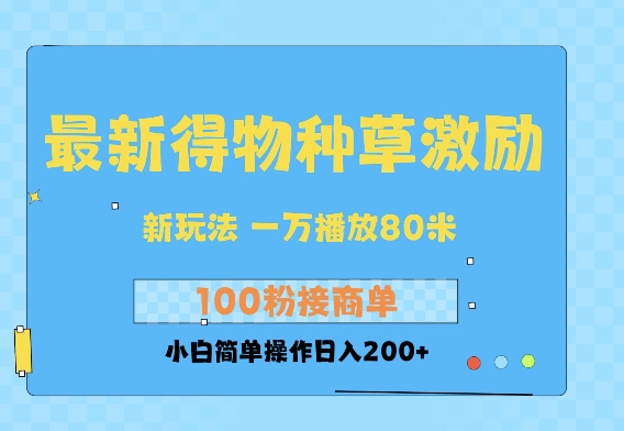 最新得物创作者收益玩法，一万播放100+，后续接广告变现，小白简单操作日入200+-网创资源