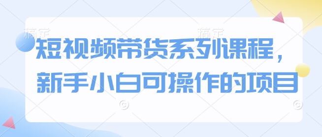 短视频带货系列课程，新手小白可操作的项目-网创资源