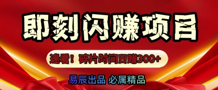 速看!零门槛即刻闪赚副业项目，轻松用碎片时间日入3张-网创资源