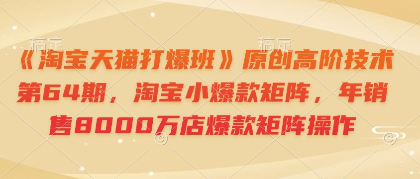 《淘宝天猫打爆班》原创高阶技术第64期，淘宝小爆款矩阵，年销售8000万店爆款矩阵操作-网创资源