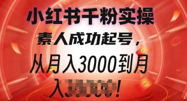 小红书千粉实操课，素人成功起号，从月入3000到月入过W-网创资源