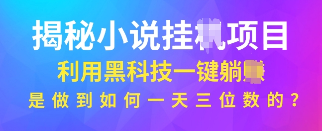 揭秘小说项目，利用黑科技一键躺Z模式，是如何做到一天三位数的-网创资源