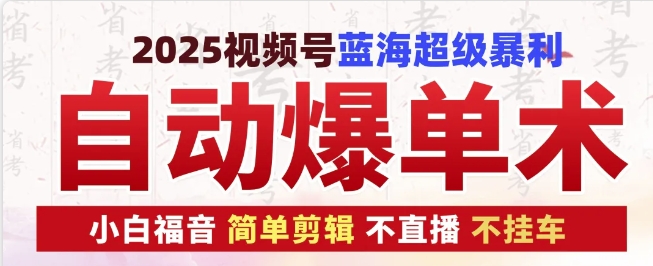 2025视频号蓝海超级暴利自动爆单术1.0 ，小白褔音 简单剪辑 不直播 不挂车-网创资源