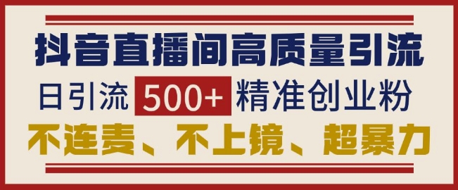 抖音直播间引流创业粉，无需连麦、不用上镜、超暴力，日引流500+高质量精准创业粉-网创资源