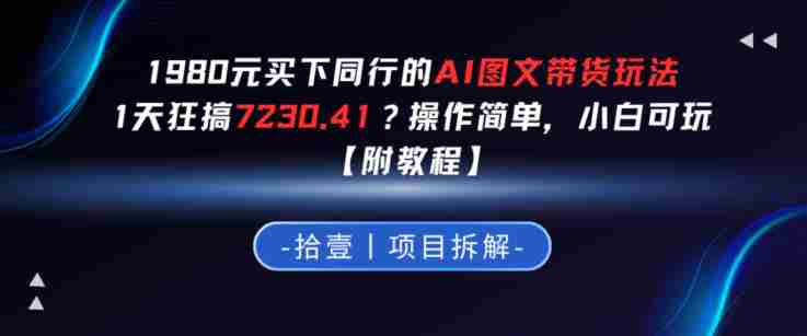 1980买下同行的AI图文带货玩法，1天搞了7230.41？操作简单，小白可玩【附教程】-网创资源