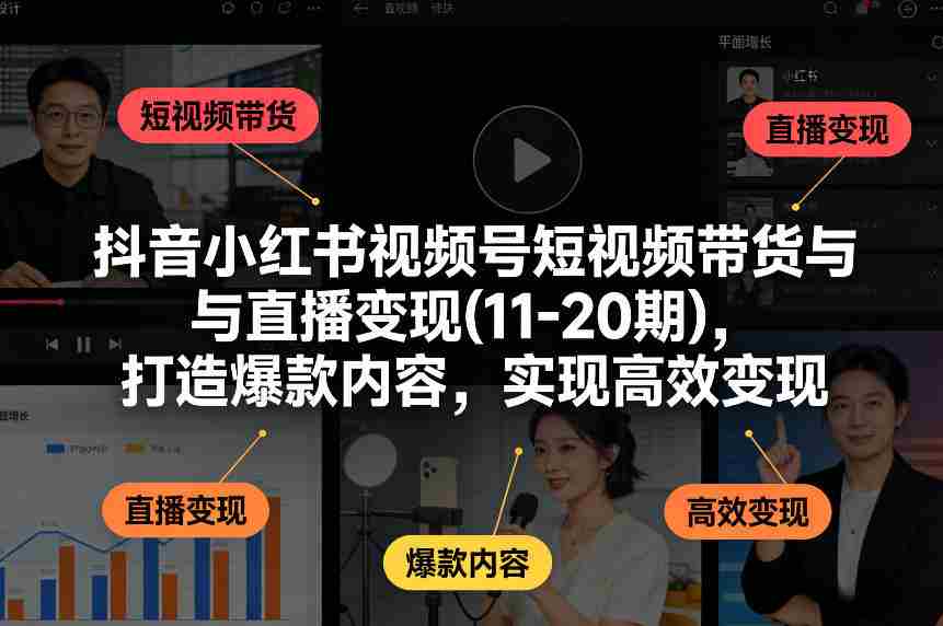 抖音小红书视频号短视频带货与直播变现(10-21期)，打造爆款内容，实现高效变现（更新05月）-网创资源