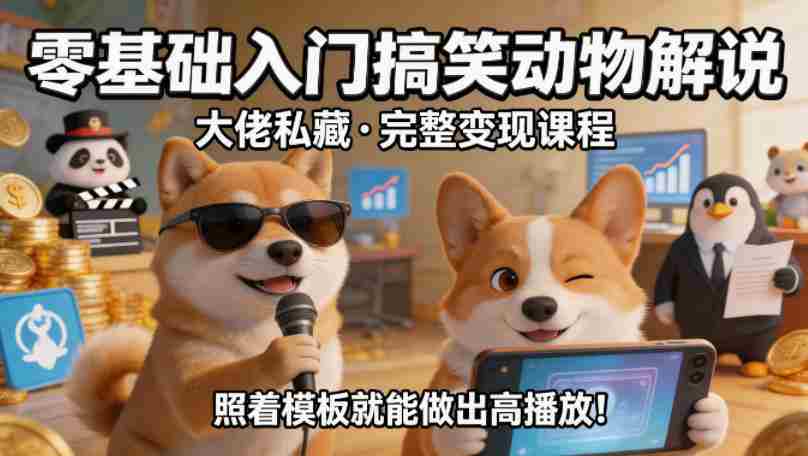 零基础入门搞笑动物解说，大佬私藏完整变现课程，照着模板就能做出高播放-网创资源