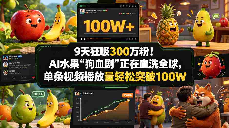 9天狂吸300w粉！AI水果“狗血剧”正在血洗全球，单条视频播放量轻松突破100W-网创资源