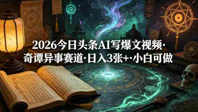 2026今日头条AI写爆文视频，奇谭异事赛道，日入3张+，小白可做-网创资源