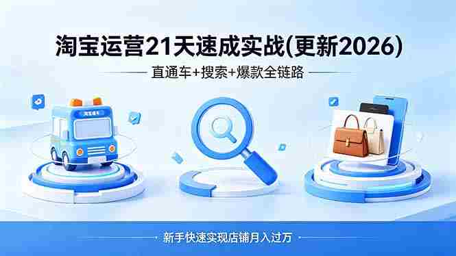 （18316期）淘宝运营21天速成实战(更新4月)，直通车+搜索+爆款全链路，新手快速实现店铺月入过万-网创资源