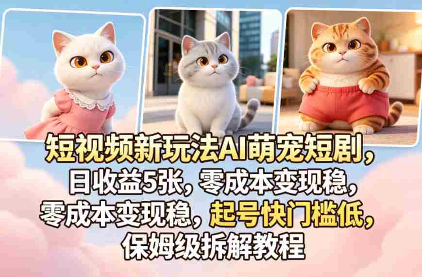 短视频新玩法AI萌宠短剧，日收益5张，零成本变现稳，起号快门槛低，保姆级拆解教程-网创资源