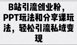 （14422期）B站引流方法自主创业粉，PPT游戏玩法共享课游戏玩法，轻轻松松引流方法私域变现-网创资源