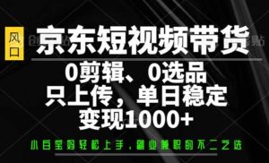（14304期）京东商城短视频卖货，0视频剪辑，0选款，仅需提交素材内容，单日平稳转现1000-网创资源