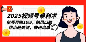 （13793期）2025视频号暴利术，单号月赚10w，抓风口蹭热点是关键，快速出单-网创资源