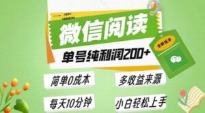 最新微信阅读6.0，每日5分钟，单号利润2张，可批量放大操作，简单0成本-网创资源
