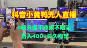 DY小黄鸭无人直播，0粉开播不违规不限流 日入4张，长久稳定-网创资源