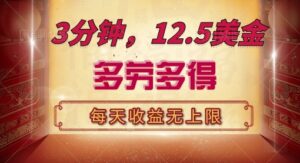 三分钟，12.5美刀，每天无限自撸，多劳多得，收益无上限-网创资源