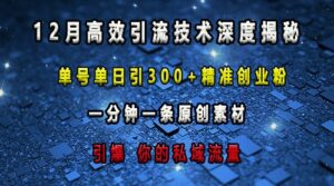 最新高效引流技术深度揭秘 ，单号单日引300+精准创业粉，一分钟一条原创素材，引爆你的私域流量-网创资源