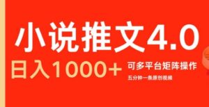 小说推文4.0，五分钟一条原创视频，可多平台、矩阵操作放大收益日入几张-网创资源