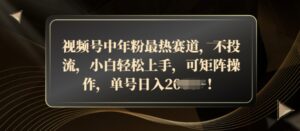 视频号中年粉最热赛道，不投流，小白轻松上手，可矩阵操作-网创资源