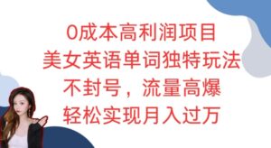 0成本高利润项目，美女英语单词独特玩法，不封号，流量高爆，轻松实现月入过W-网创资源
