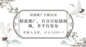 短剧推广全新玩法，精准推广，百分百原创视频，多平台发布，对新人友好，日入1k-网创资源