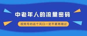 中老年人的流量密码，视频号的这个风口一定不要再错过，小白轻松月入过W-网创资源