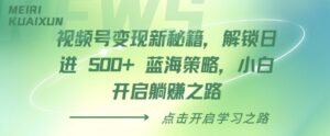 视频号变现新秘籍，解锁日进 5张 蓝海策略，小白开启躺Z之路-网创资源