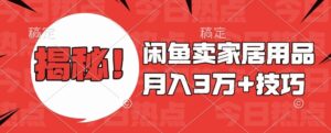 闲鱼卖家居用品月入过W+最新技巧闲鱼最新零基础教学，新手当天上手【揭秘】-网创资源