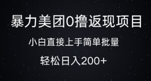 暴力美团0撸返现，简单批量，日入2张-网创资源