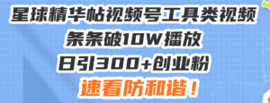 （13643期）星球精华帖视频号工具类视频条条破10W播放日引300+创业粉，速看防和谐！-网创资源