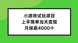 小游戏试玩项目，上手简单当天变现，月保底4k-网创资源