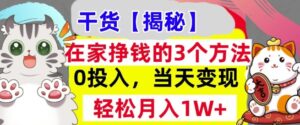 在家挣钱的3个方法，0投入，当天变现，轻松月入过W-网创资源