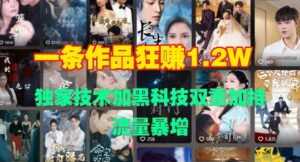 一条作品收益1.2w，独家技术加黑科技双重加持，流量暴增-网创资源