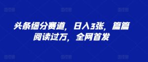 头条细分赛道，日入3张，篇篇阅读过万，全网首发-网创资源