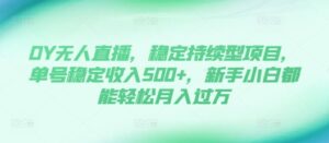 DY无人直播，稳定持续型项目，单号稳定收入500+，新手小白都能轻松月入过万【揭秘】-网创资源
