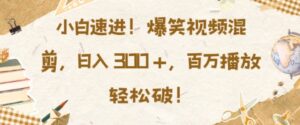 小白速进，爆笑视频混剪，日入3张，百万播放轻松破【揭秘】-网创资源