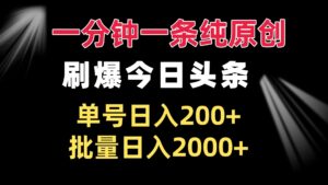 （13495期）一分钟一条纯原创  刷爆今日头条 单号日入200+ 批量日入2000+-网创资源
