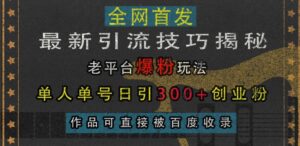 最新引流技巧揭秘，老平台爆粉玩法，单人单号日引300+创业粉，作品可直接被百度收录-网创资源
