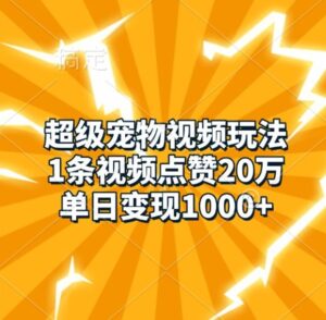 超级宠物视频玩法，1条视频点赞20万，单日变现1k-网创资源