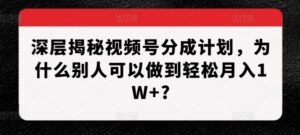 深层揭秘视频号分成计划，为什么别人可以做到轻松月入1W+?-网创资源